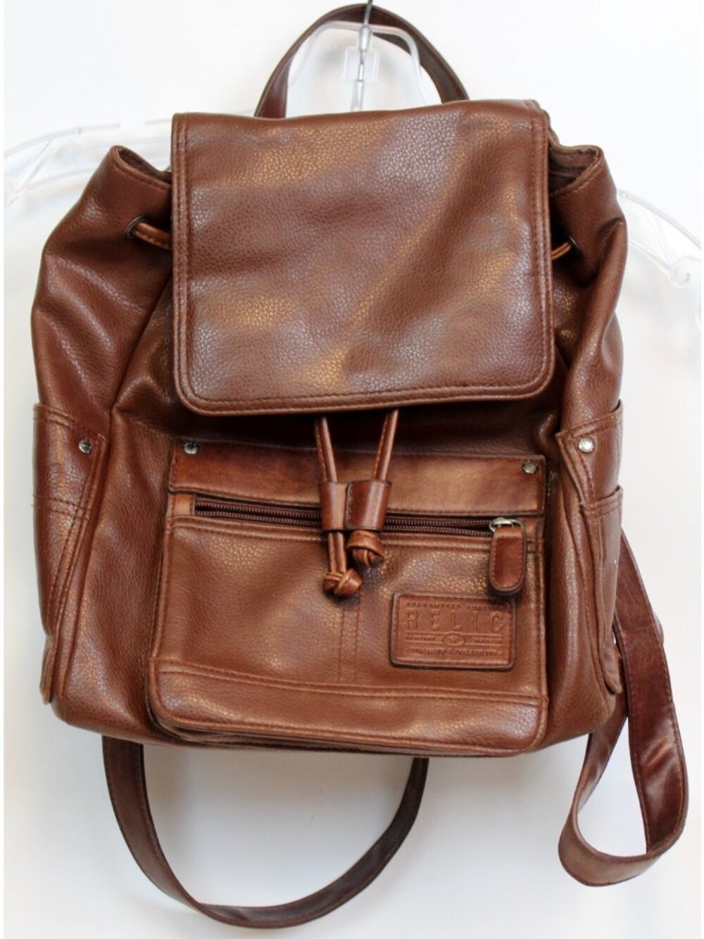 Relic Brown Leather Mini Backpack Drawstring Adjustable Straps Lined Flap Pocke
